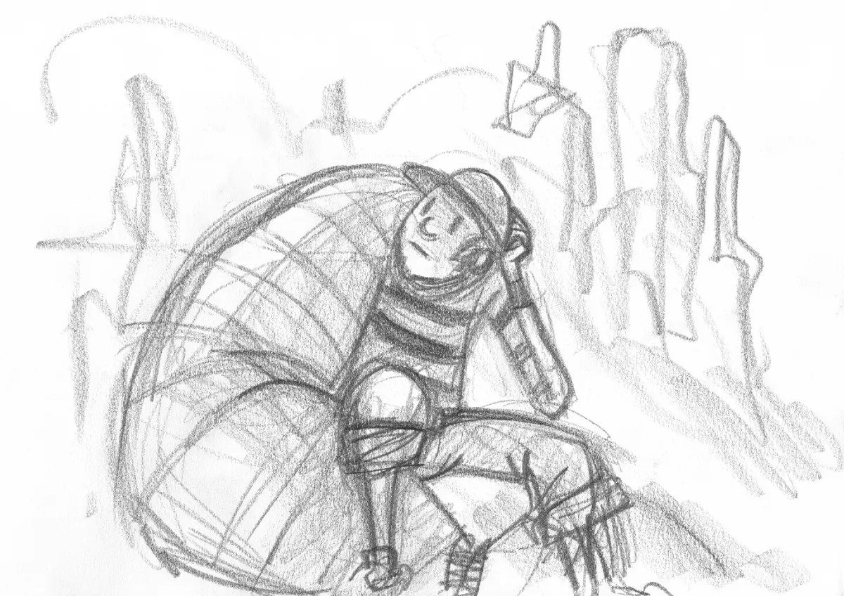 Un jeune homme à polo à rayure et casquette est assis sur son énorme bras