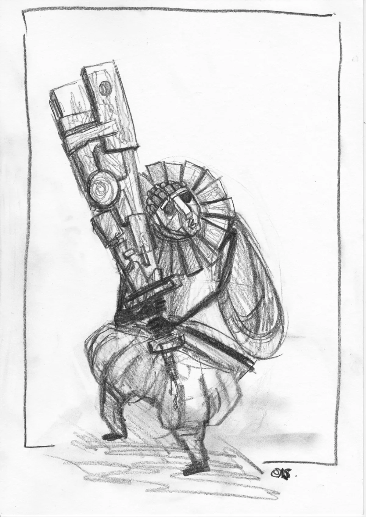 Un pantin en bois habillé renaissance se tient debout et tient un sabre en bois à 2 mains